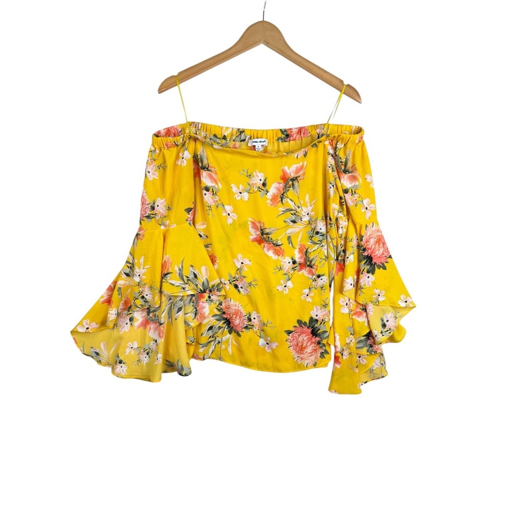 Rose + Olive Floral Print Off the Shoulder Blouse size Medium Yellow/Pink
